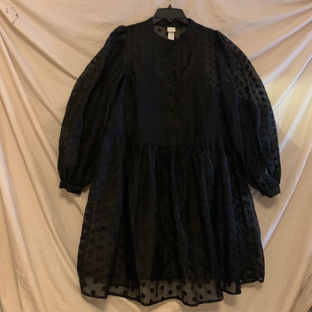 ⚡️✨💥Polka Dotted Semi-Sheer Puff Sleeved Black H&M DRESS - NWOT Long Sleeves - Picture 2 of 8